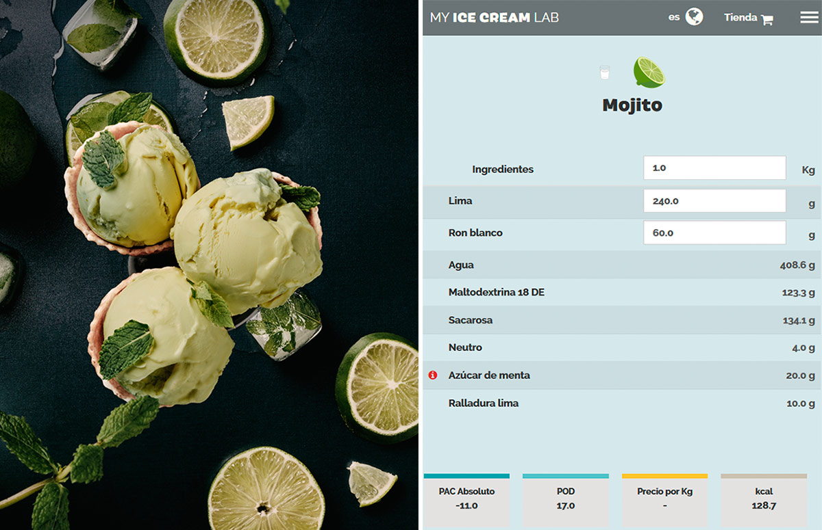 receta de helado de mojito elaborada con MyIceCreamLab